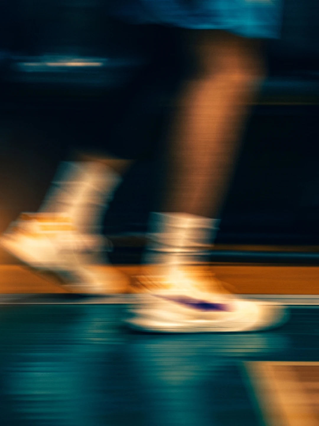 Running shoes in motion on a court